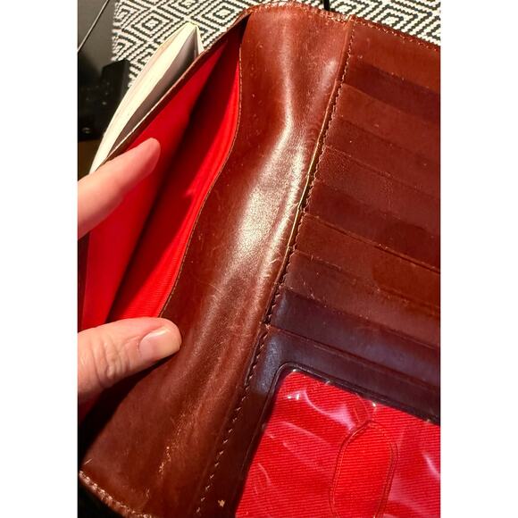 Vintage Dooney & Bourke Continental Monogram Brown Tan Leather Canvas Wallet - Picture 8 of 10